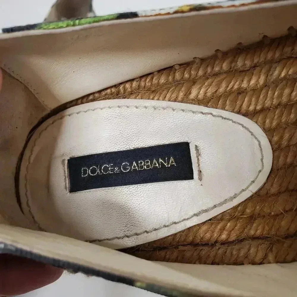 Dolce & Gabbana Multicolor Floral Print Brocade Fabric Espadrille Flats Size 37